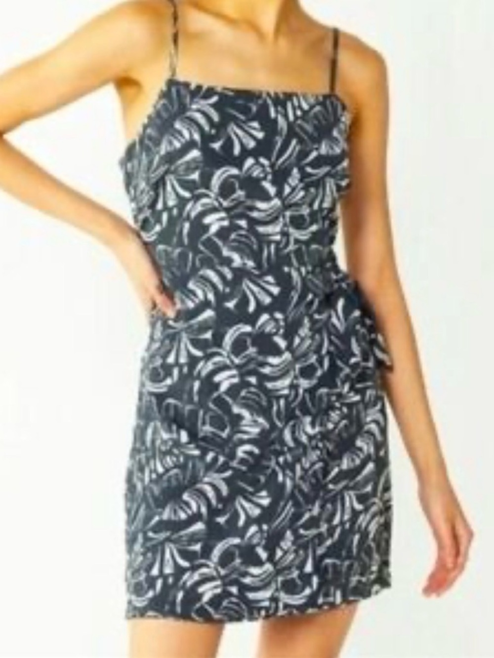 Nine West Woman’s Black/Gray Side Tie, Faux Wrap Summer Dress, Size XL, NWOT